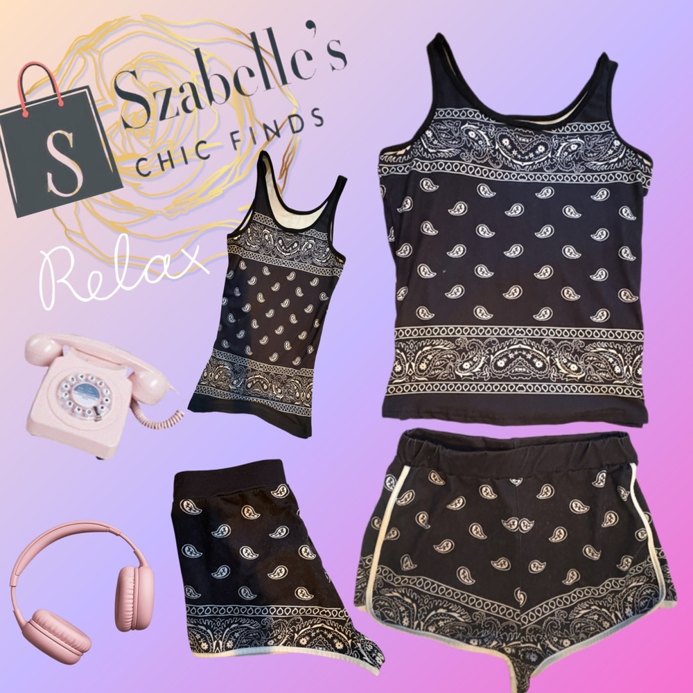 Black Paisley Tank and Short Set